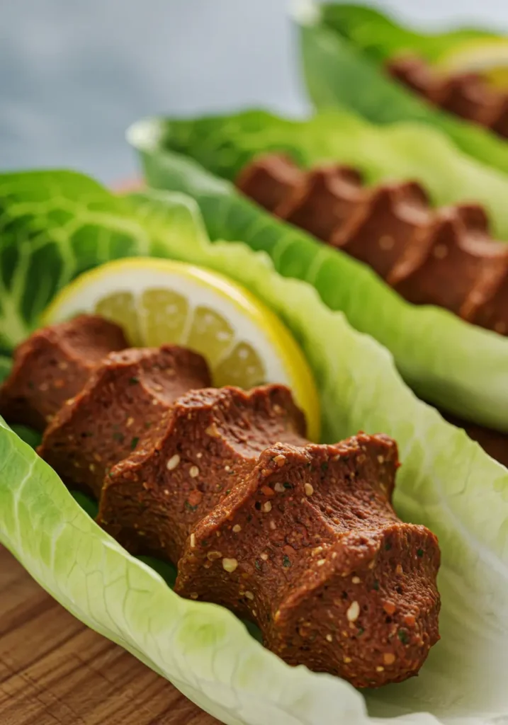 full platter of vegetarian çiğ köfte with lemon and parsley centerpiece