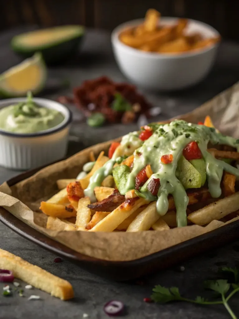 Loaded chicken cheese fries with sauces