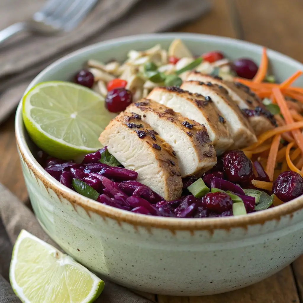 Asian chicken cranberry salad recipe with grilled chicken and cranberries