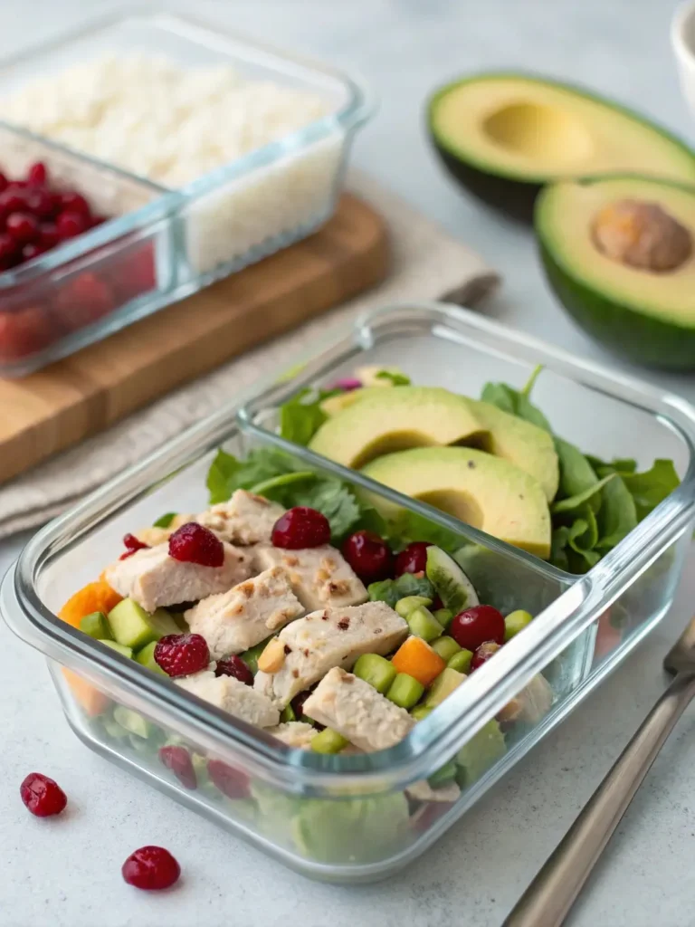 Leftover Asian chicken cranberry salad in a prep container