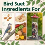 Bird suet recipe infographic with key ingredients and backyard bird feeding tips