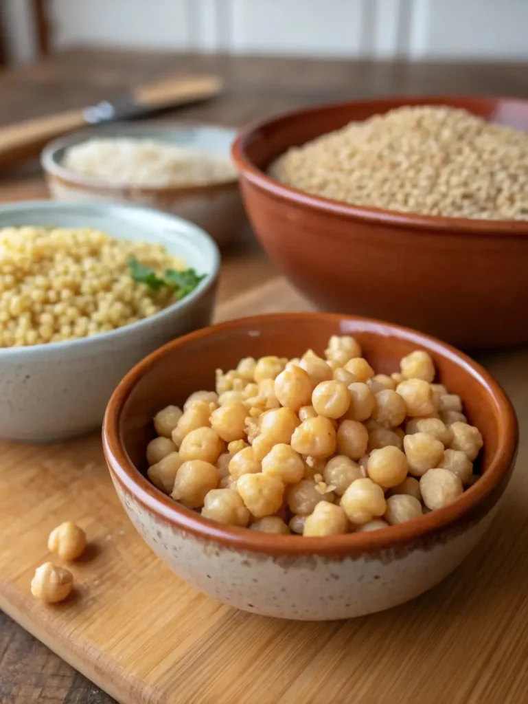 Coarse bulgur and cooked chickpeas ingredients